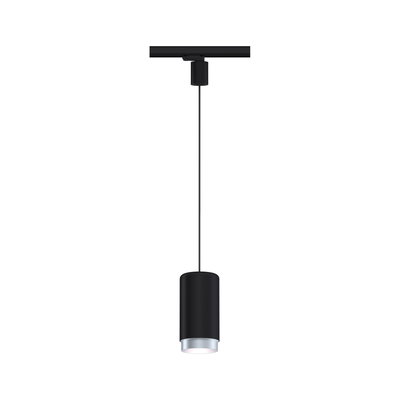 Schwarze LED-Pendelleuchte aus Metall mit zylindrischem Design und silbernem Rand für moderne Innenräume