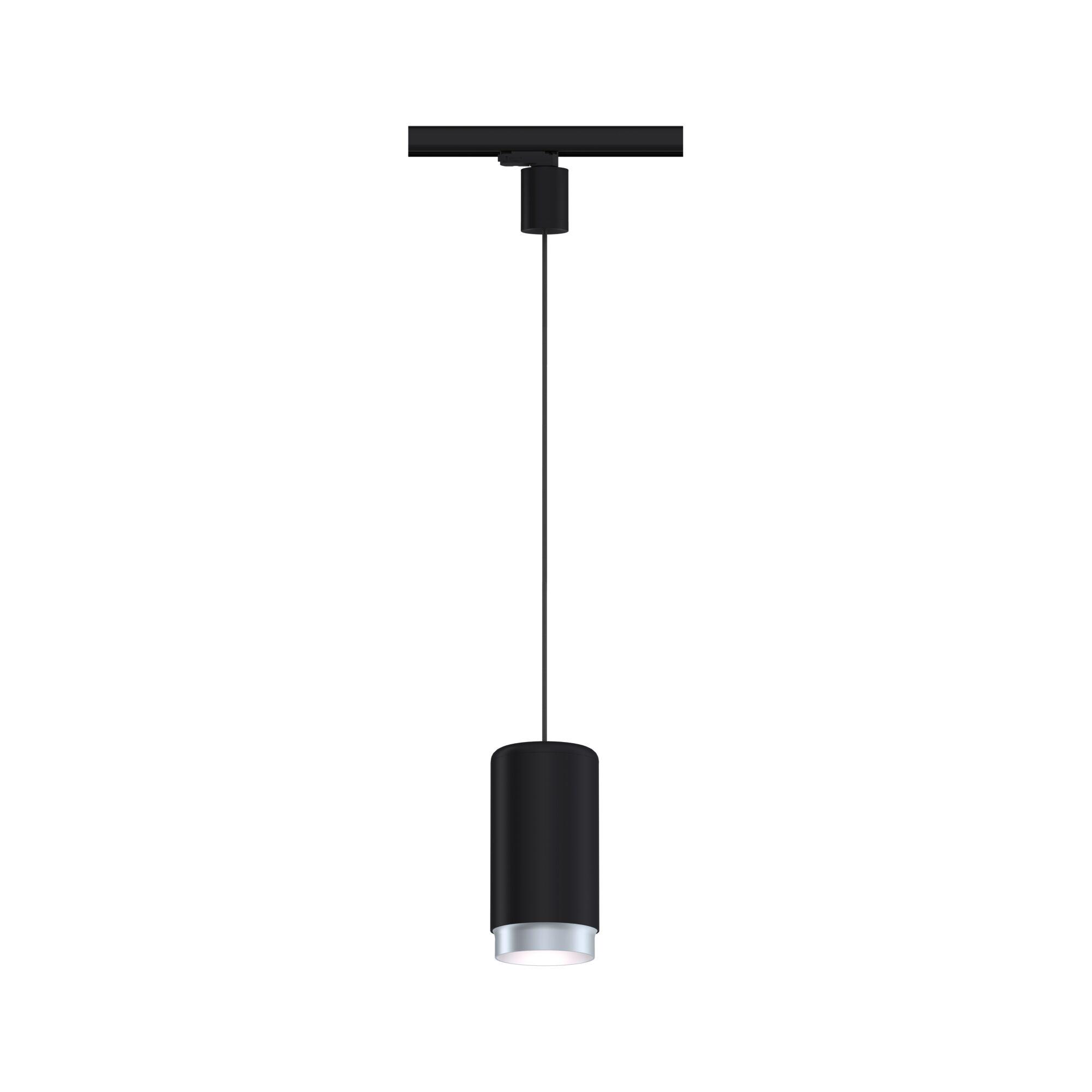 Black metal LED pendant light with silver edge, modern indoor lighting fixture