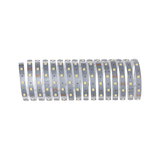 Flexible silver LED strip with warm white LEDs for versatile modern lighting applications.