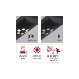 Black LED outdoor light with motion sensor, 120° detection angle, 4m range, 6-8h charging time