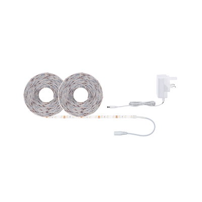 Two white LED light strips with power adapter for flexible indoor lighting solutions