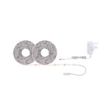 Two white LED light strips with power adapter for flexible indoor lighting solutions