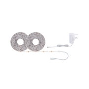 Two white LED light strips with power adapter for flexible indoor lighting solutions