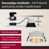 Witte inbouwspot met gouden binnenkant en 55 mm inbouwdiepte, eenvoudige 230 V directe aansluiting