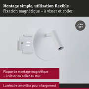 Applique murale LED blanche avec plaque de montage magnétique pour fixation flexible et chargement