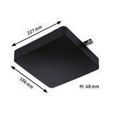 Black square metal LED panel measuring 227x196x48 mm for modern lighting solutions