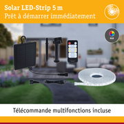 Bande LED solaire 5 m avec panneau solaire noir, piquet et télécommande pour éclairage RGB extérieur