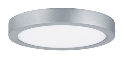 Plafonnier LED rond en aluminium argenté avec diffuseur blanc pour éclairage moderne