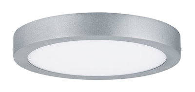 Plafonnier LED rond en aluminium argenté avec diffuseur blanc pour éclairage moderne