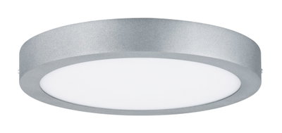 Round LED ceiling light in silver aluminum with white diffuser for modern room lighting