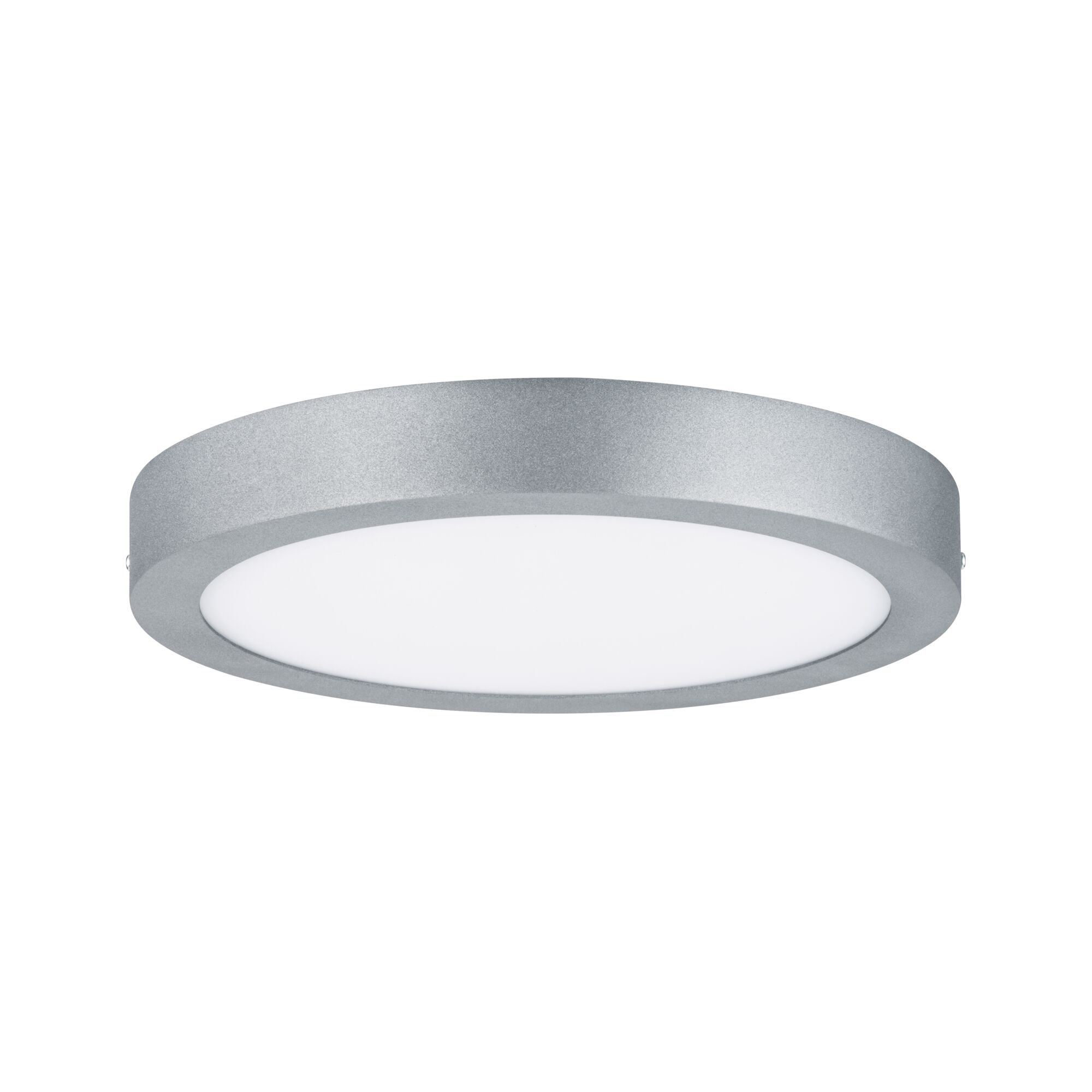 Plafonnier LED rond en aluminium argenté avec diffuseur blanc pour éclairage moderne