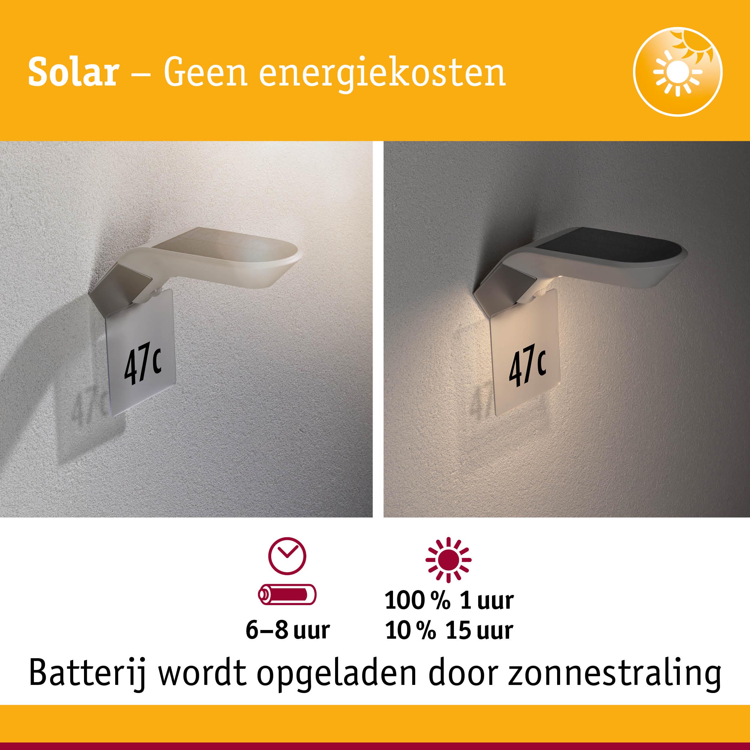 Zonne-energie wandlamp met huisnummer 47c, batterij laadt 6-8 uur op door zonlicht