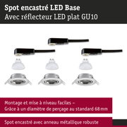 Spot encastré LED avec réflecteur plat GU10 et anneau métallique robuste argenté pour éclairage