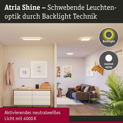 Atria Shine Deckenleuchten mit schwebender Backlight-Technik und neutralweißem Licht 4000K im modernen Wohnzimmer