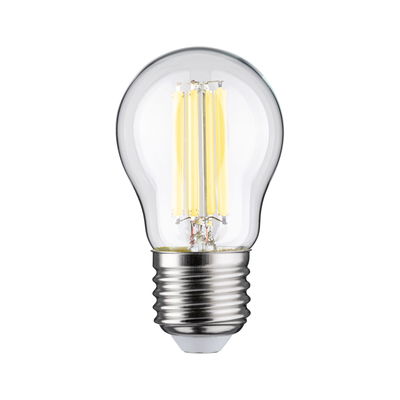 Klassische LED-Glühbirne mit transparentem Glas und silbernem Metallgewinde für energiesparende Beleuchtung