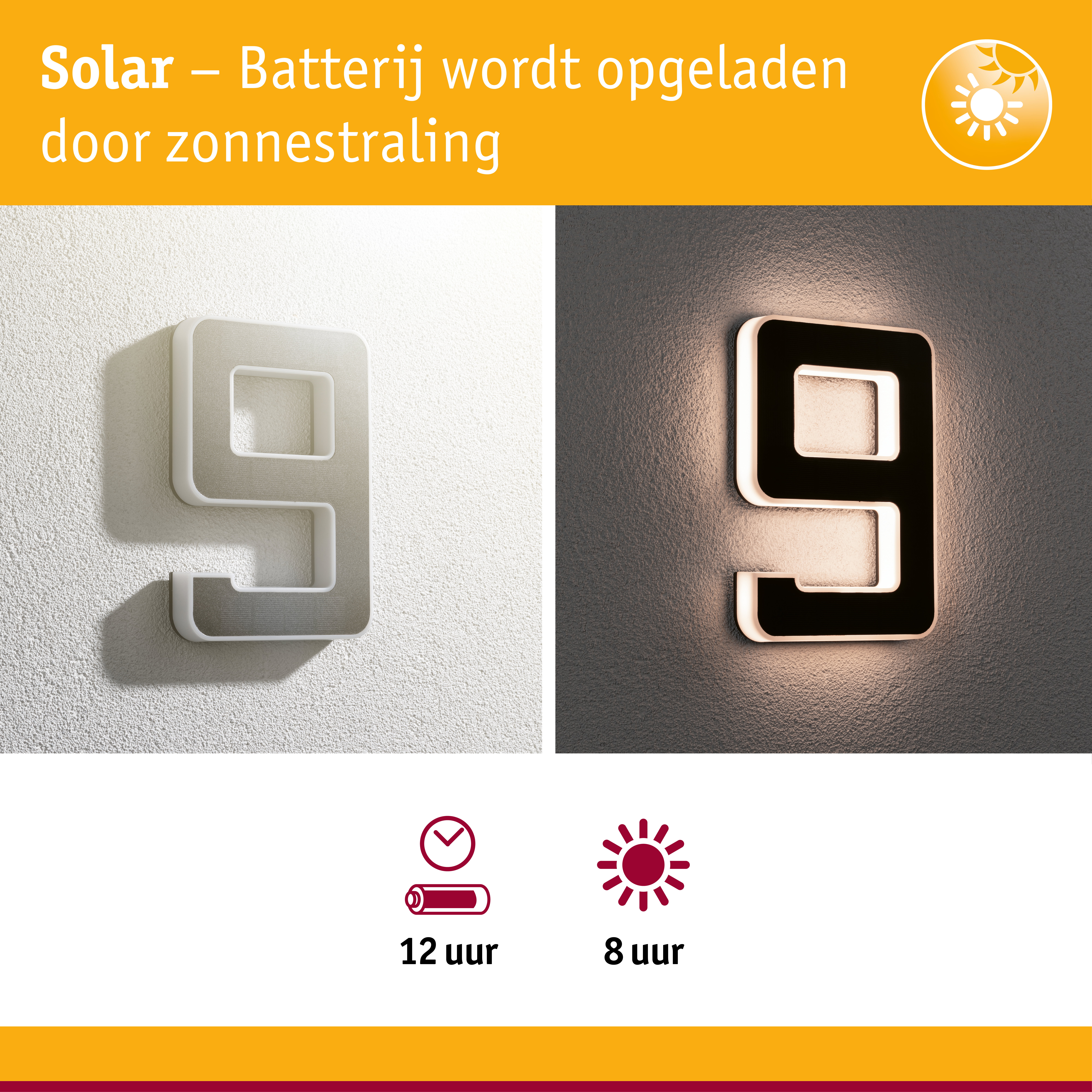 Zonne-energie wandlamp in wit en zwart met LED-verlichting en energiebesparende functie