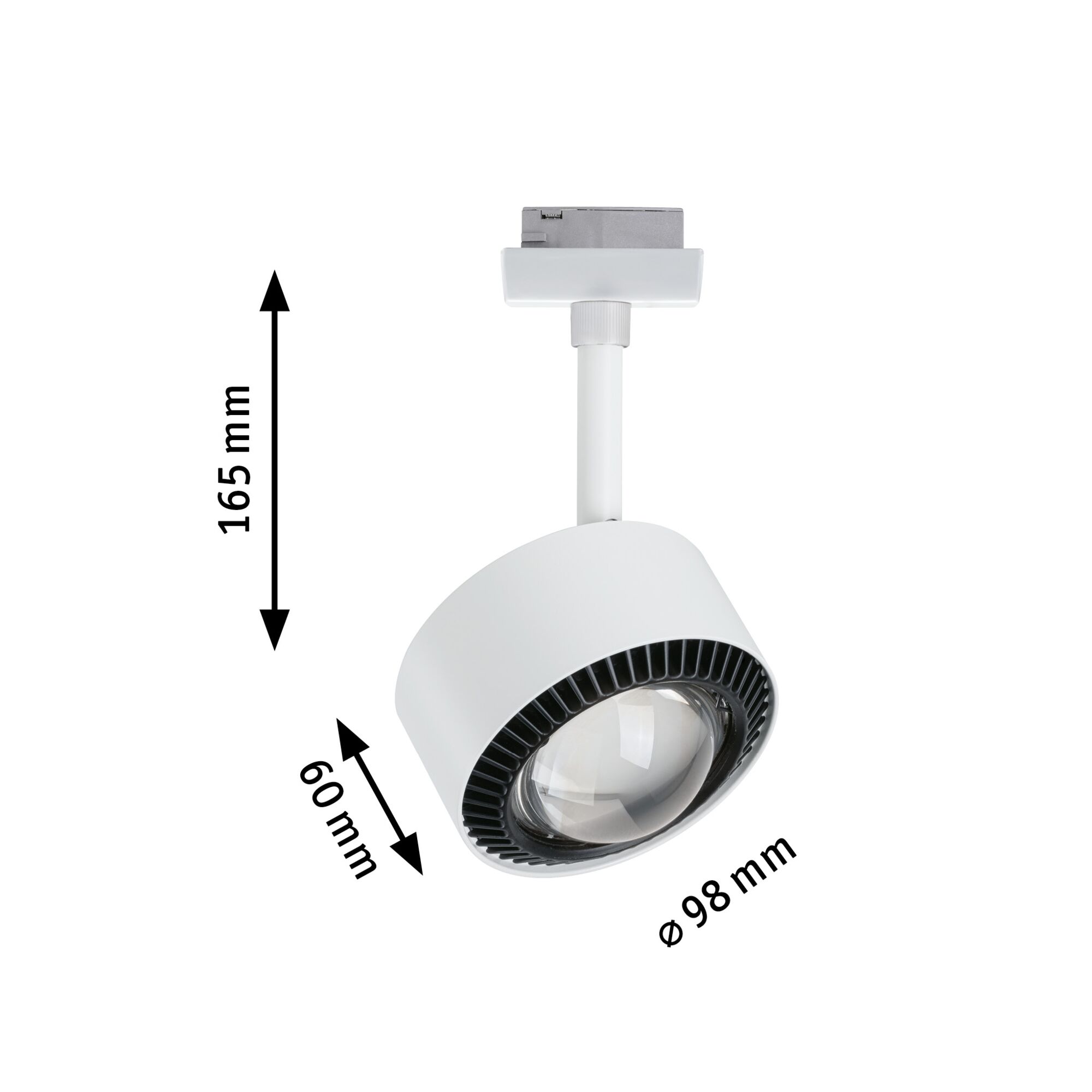 Spot LED blanc en métal avec grille de ventilation noire, hauteur 165 mm pour éclairage moderne