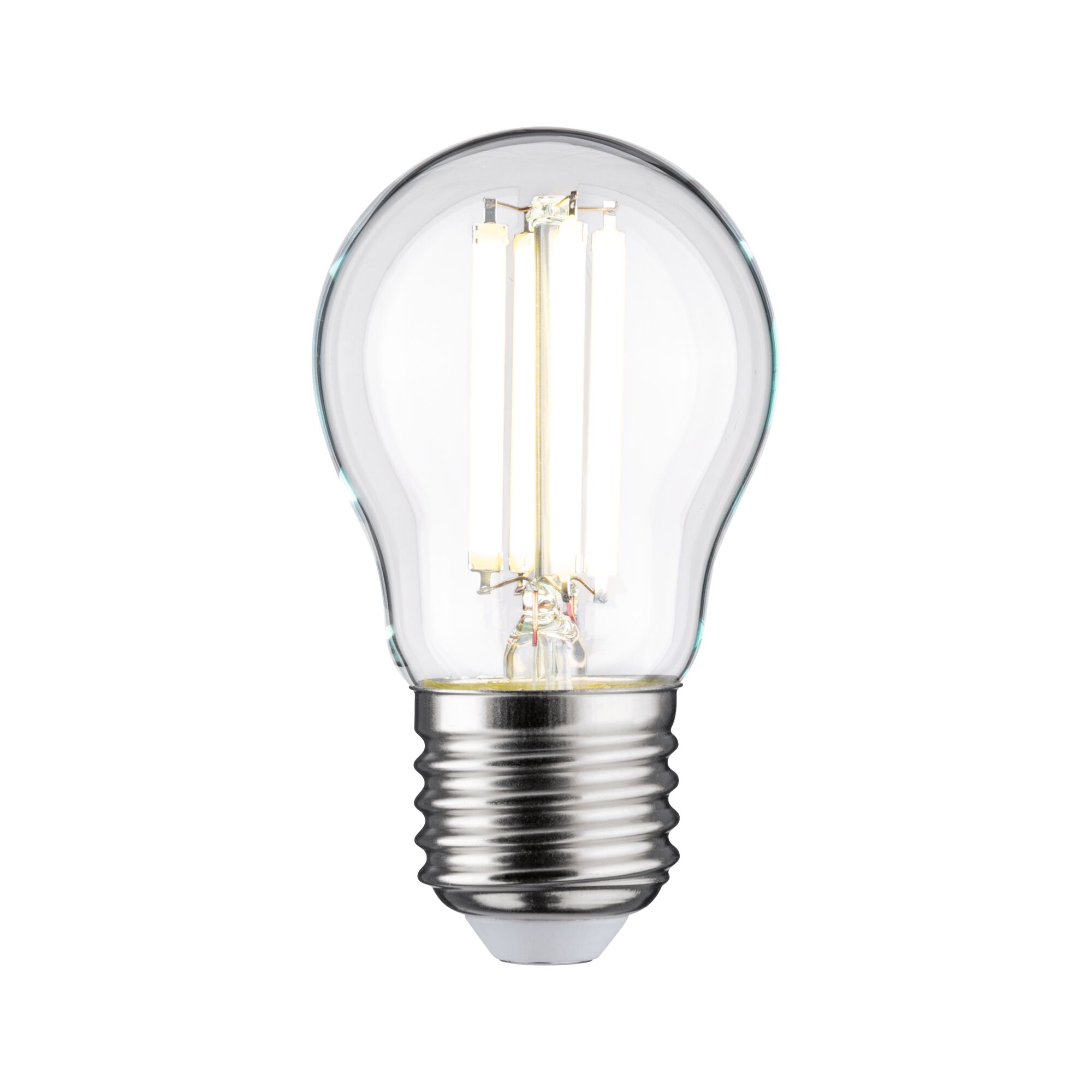 Klassische LED-Glühbirne mit transparentem Glas und silbernem Metallgewinde für energiesparende Beleuchtung