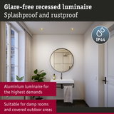 Aluminium recessed luminaire in warm white for bathrooms, splashproof and rustproof with IP44 rating