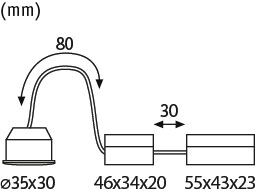 Technical drawing with dimensions of a flexible black and silver LED reading light.