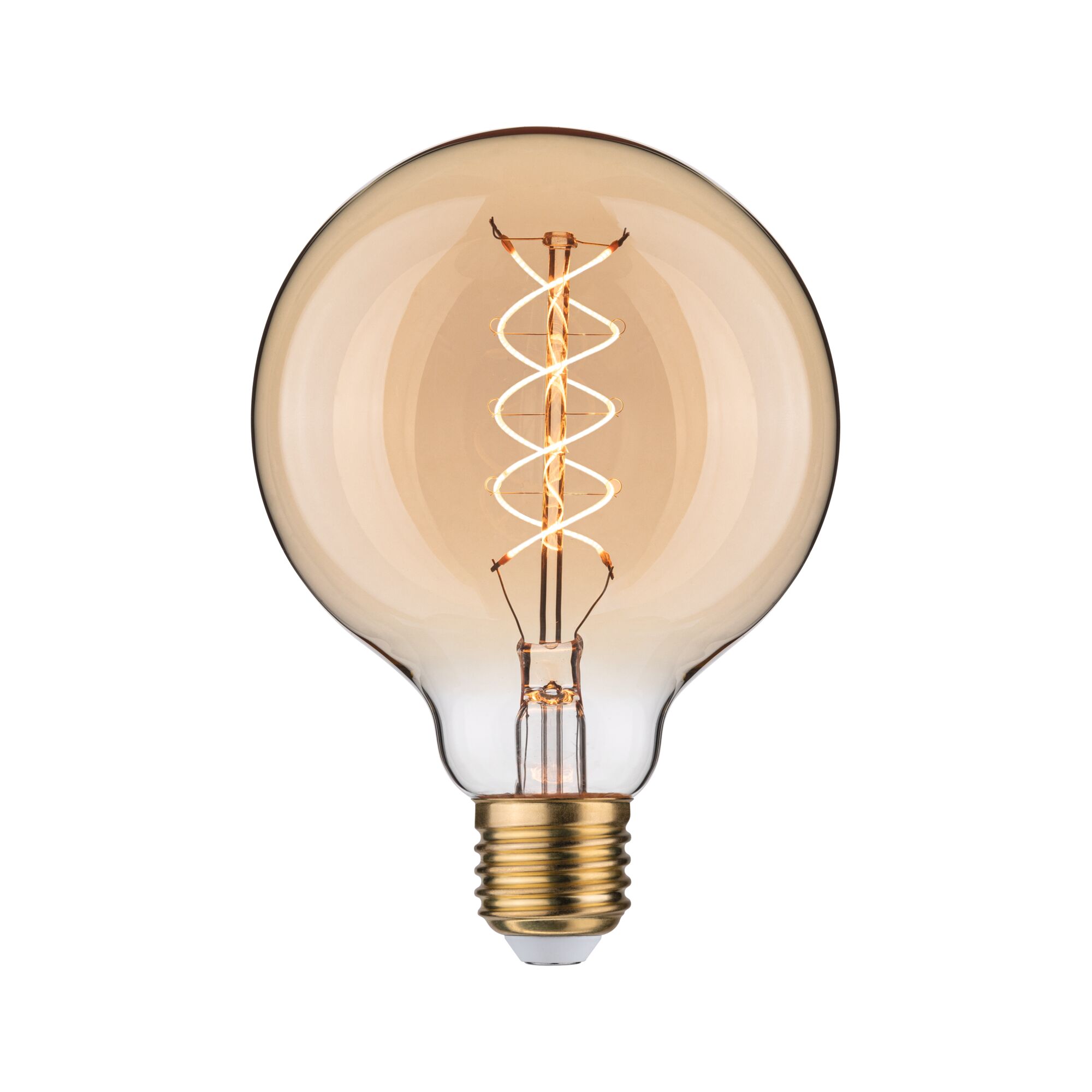 Rustic Shine Standard 230V LED Globe E27 Filament in S-Form 300lm 4,2W 1800K dimmbar Gold Runde LED-Glühbirne mit Spiralfaden in Bernsteinfarbe und E27-Fassung für dekorative Beleuchtung