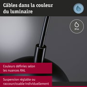 Câble noir assorti au luminaire avec indice IP44 pour solutions d'éclairage flexibles