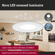 Nova LED recessed ceiling light in white with neutral white light and IP44 splash-proof protection