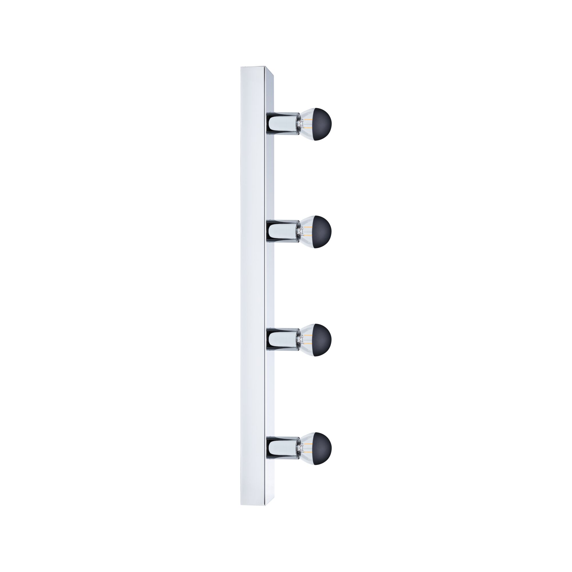 Applique murale moderne en chrome avec quatre ampoules LED noires pour un éclairage intérieur élégant