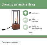 Lampe de table moderne avec base en bois et cadre en verre, éclairage LED économique