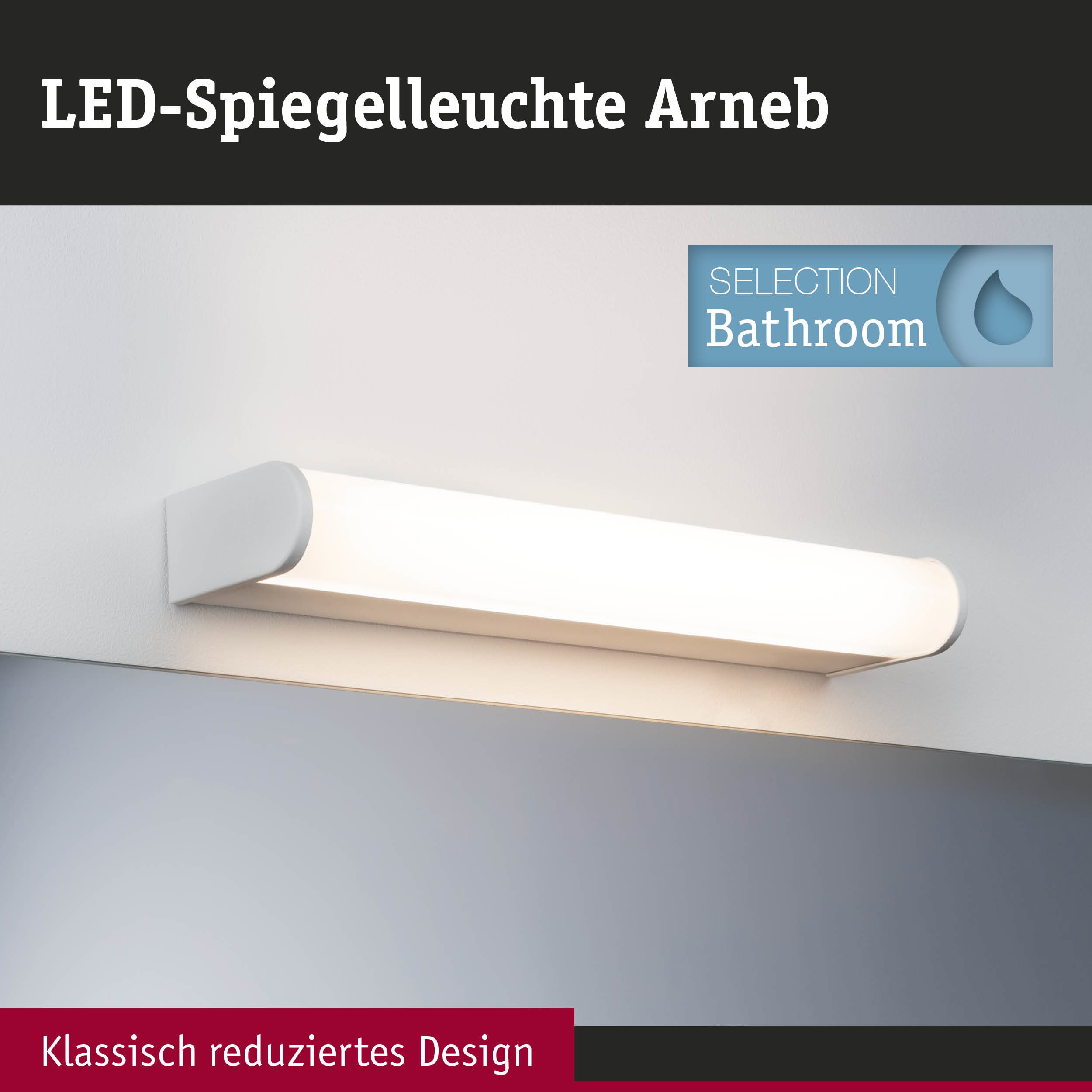 LED-Spiegelleuchte Arneb in weiß mit klassisch reduziertem Design für Badezimmerbeleuchtung