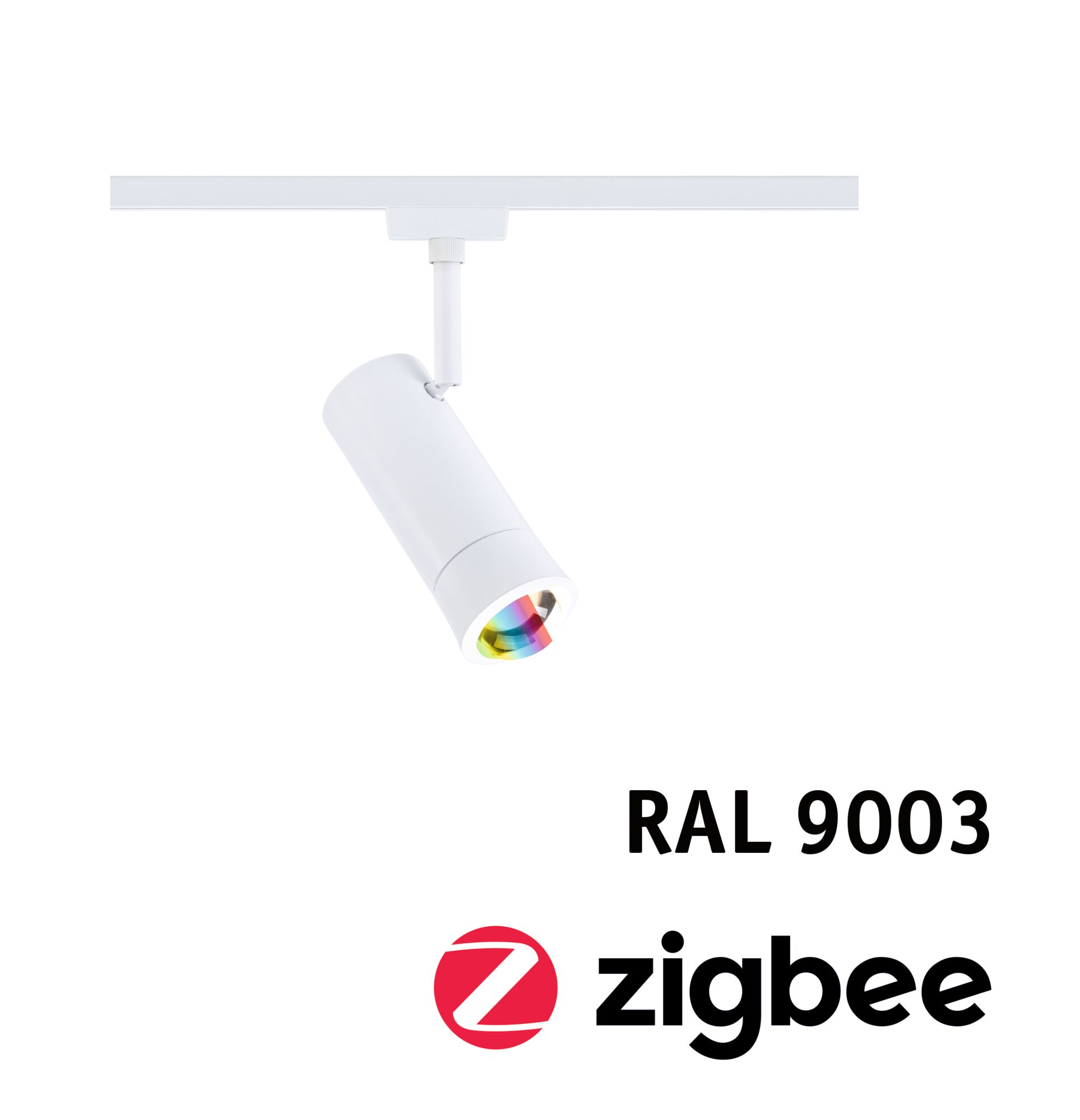 URail Reflektor Smart Home Zigbee 3.0 Tarie RGBW 230lm 4,5W RGBW+ ściemnialny 230V Sygnał biały Biały metalowy reflektor LED z filtrem RGB do systemu szynowego, energooszczędne sterowanie Zigbee