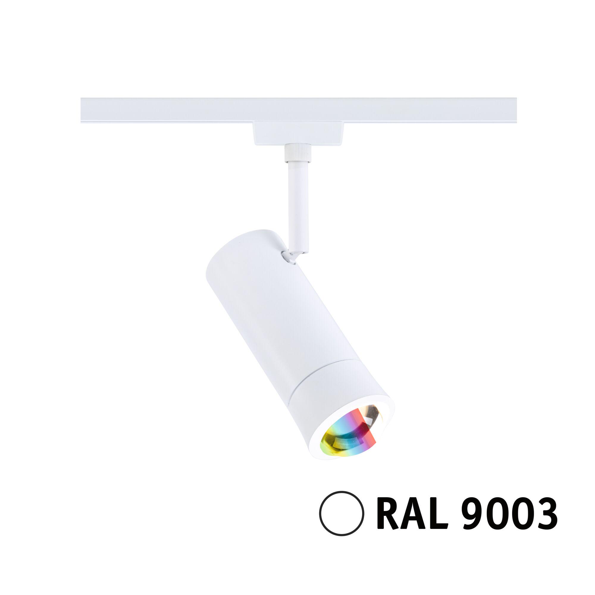 URail Reflektor Smart Home Zigbee 3.0 Tarie RGBW 230lm 4,5W RGBW+ ściemnialny 230V Sygnał biały Biały metalowy reflektor LED z filtrem RGB do systemu szynowego, energooszczędne sterowanie Zigbee