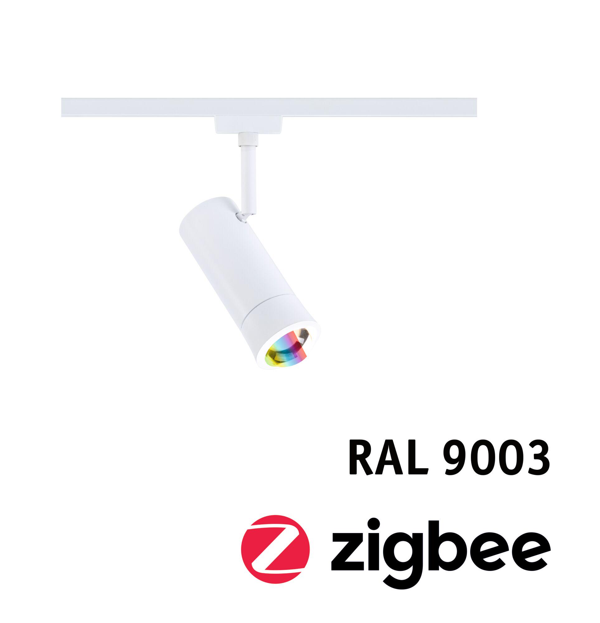 Weißer LED-Spot aus Metall mit schwenkbarem Kopf für moderne Schienensysteme