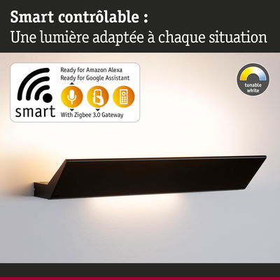 Applique murale noire intelligente avec lumière blanche réglable, compatible Alexa et Google Assistant