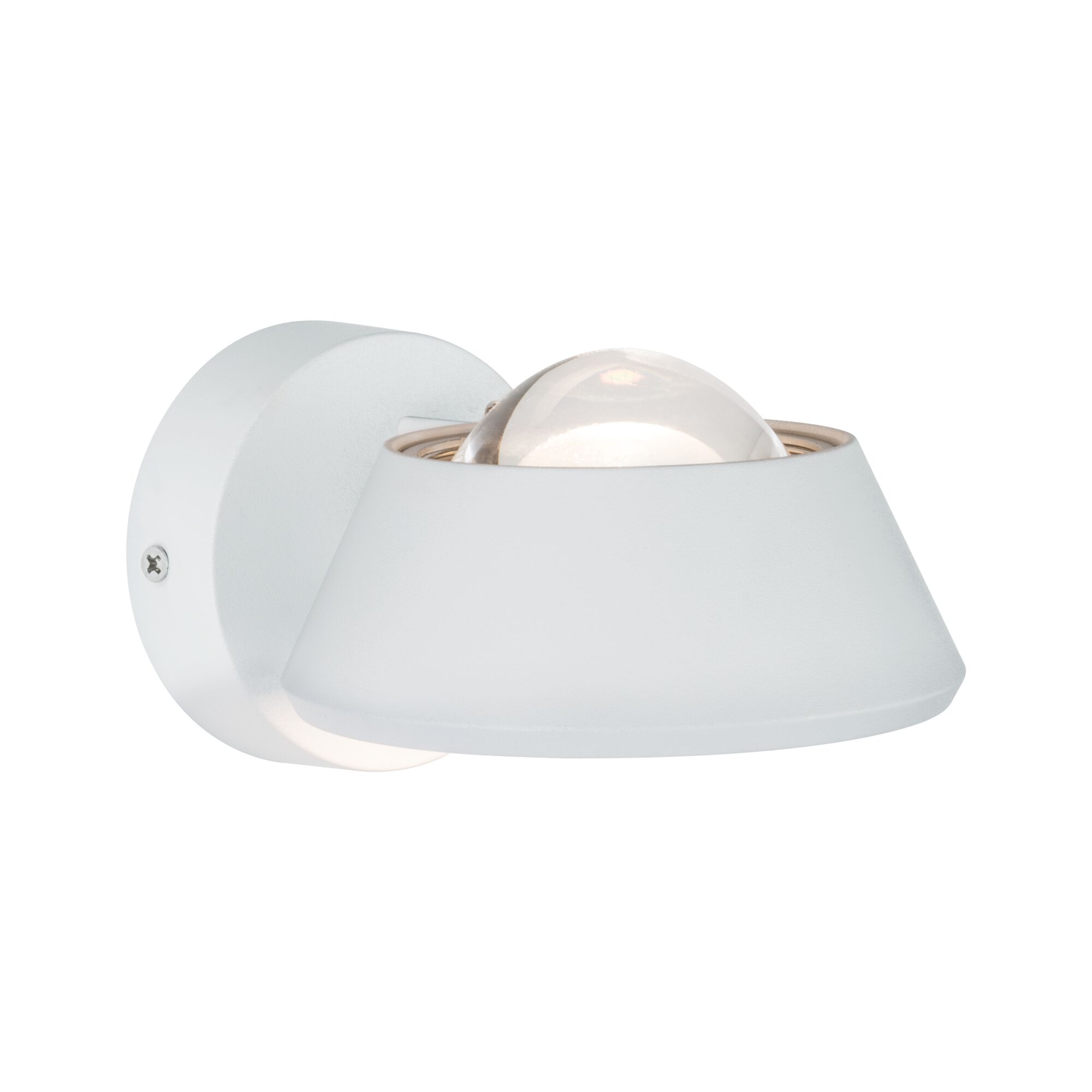 Modern white metal wall spotlight with clear glass globe design for accent lighting