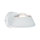 Modern white metal wall spotlight with clear glass globe design for accent lighting
