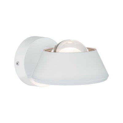 Modern white metal wall spotlight with clear glass globe design for accent lighting