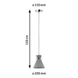 Gray concrete pendant lamp with chrome ring, 110 cm length and 20 cm diameter, modern LED light