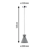 Graue Beton-Hängeleuchte mit Chromring, 110 cm Länge und 20 cm Durchmesser, moderne LED Lampe