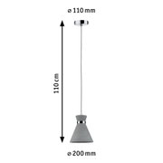 Szara betonowa lampa wisząca z chromowanymi elementami, długość 110 cm, średnica 20 cm, nowoczesna lampa