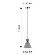Graue Beton-Hängeleuchte mit Chromring, 110 cm Länge und 20 cm Durchmesser, moderne LED Lampe