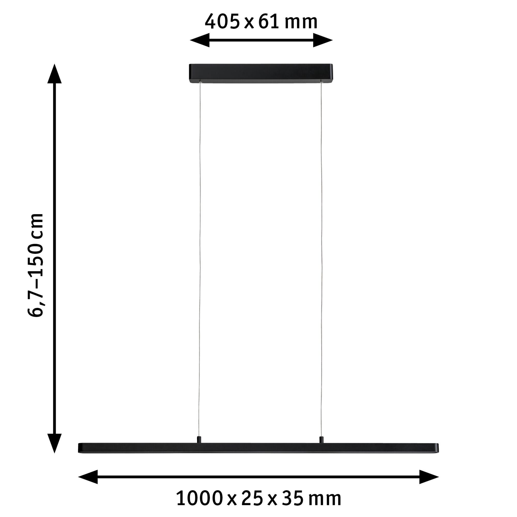 Zwarte LED-hanglamp van 1000x25x35 mm met verstelbare hoogte tot 150 cm