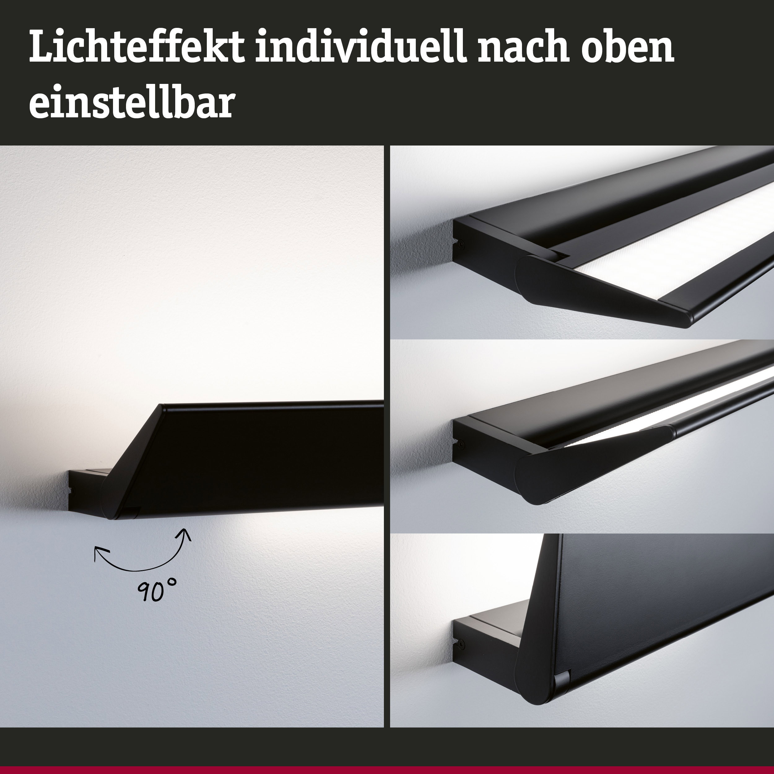Schwarze LED-Wandleuchte mit verstellbarem Lichtwinkel nach oben für individuelle Beleuchtung.