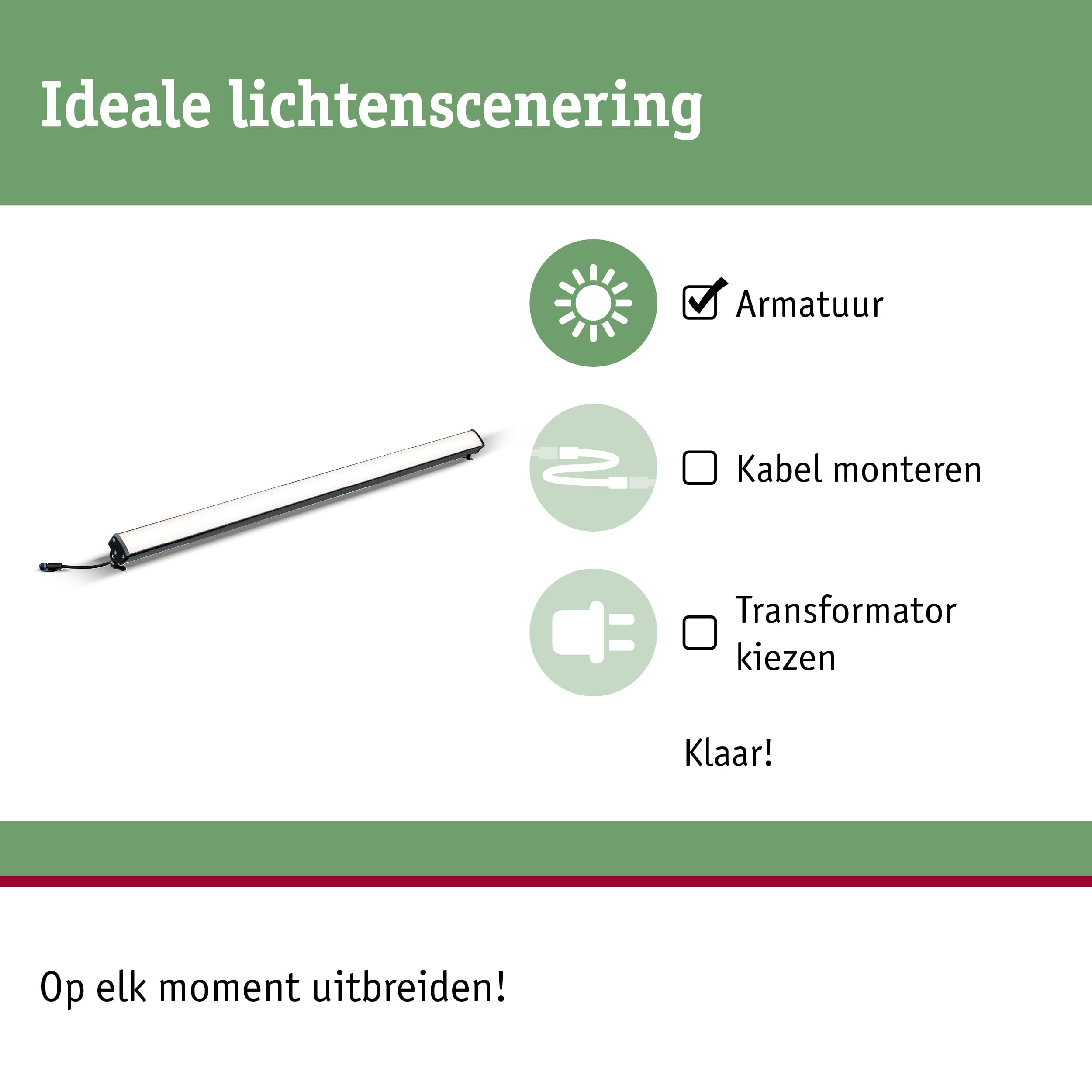 Slanke witte LED-lamp met zwarte kabel voor flexibele lichtinrichting en eenvoudige montage