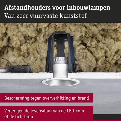 Afstandhouders van vuurvast kunststof voor inbouwlampen tegen oververhitting en brand