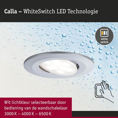 Calla LED inbouwspot met WhiteSwitch-technologie, wit licht instelbaar 3000K-6500K via wandschakelaar