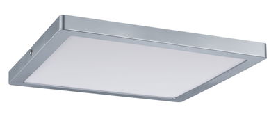 Plafonnier carré en métal argenté avec diffuseur blanc pour éclairage intérieur moderne