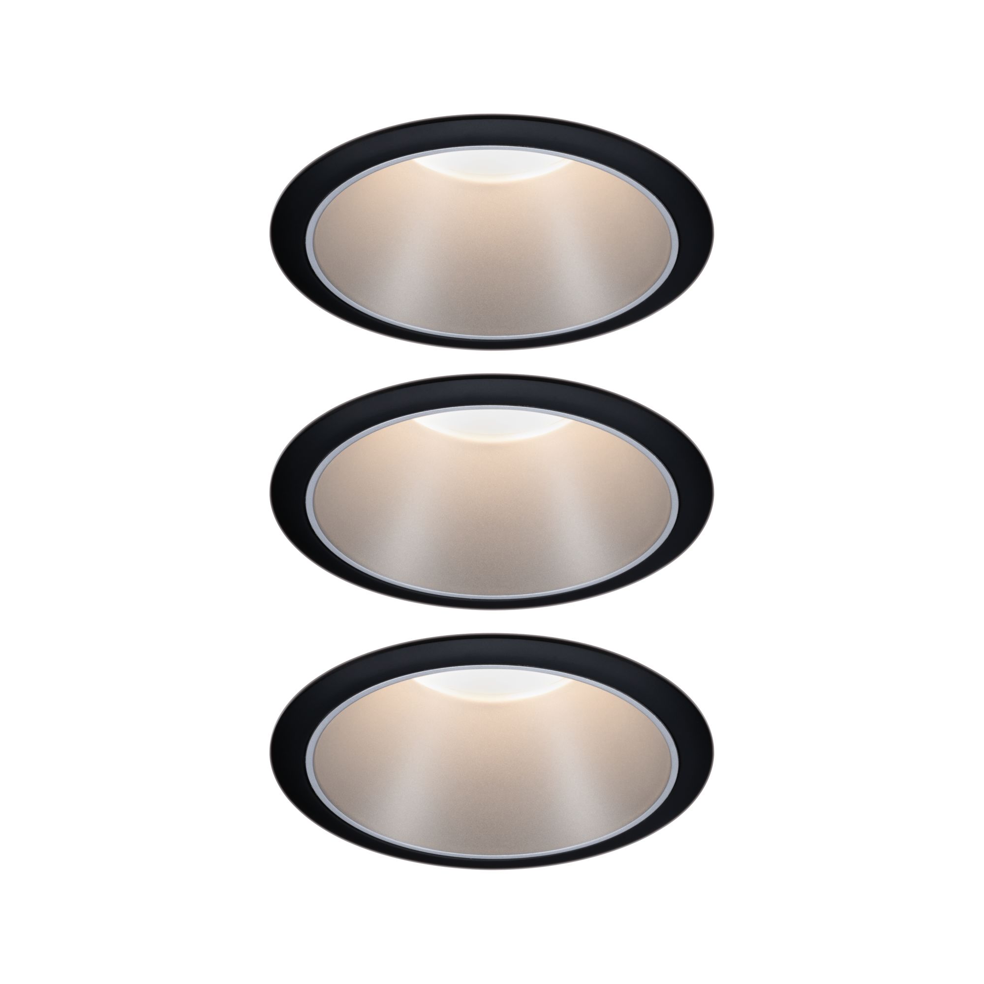 LED Downlight 3-Step-Dim Cole Coin 3-piece set IP44 round 88mm Coin 3x6W 3x470lm 230V dimmable 2700K Black/Silver matt Round LED recessed spotlights with black aluminium frame and warm white light for home lighting
