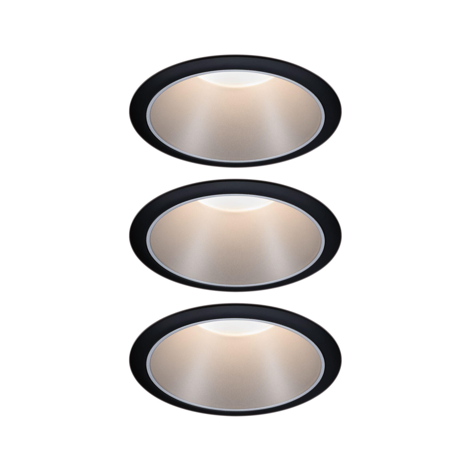 Oświetlenie wpuszczane LED 3-Step-Dim Cole Coin Zestaw 3 IP44 okrągły 88mm Coin 3x6W 3x470lm 230V ściemnialny 2700K Czarny/Srebrny matowy Okrągła lampa wpuszczana LED z czarną aluminiową ramą i ciepłym białym światłem do nowoczesnych wnętrz