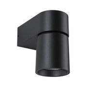 Black aluminum wall light with cylindrical design for modern LED lighting solutions.